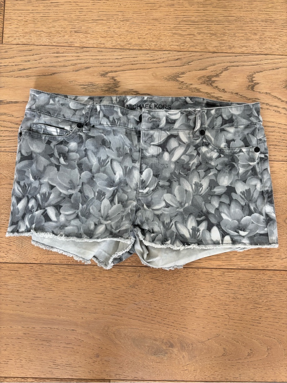 Michael Kors Gray Floral Print Denim Cutoff Shorts